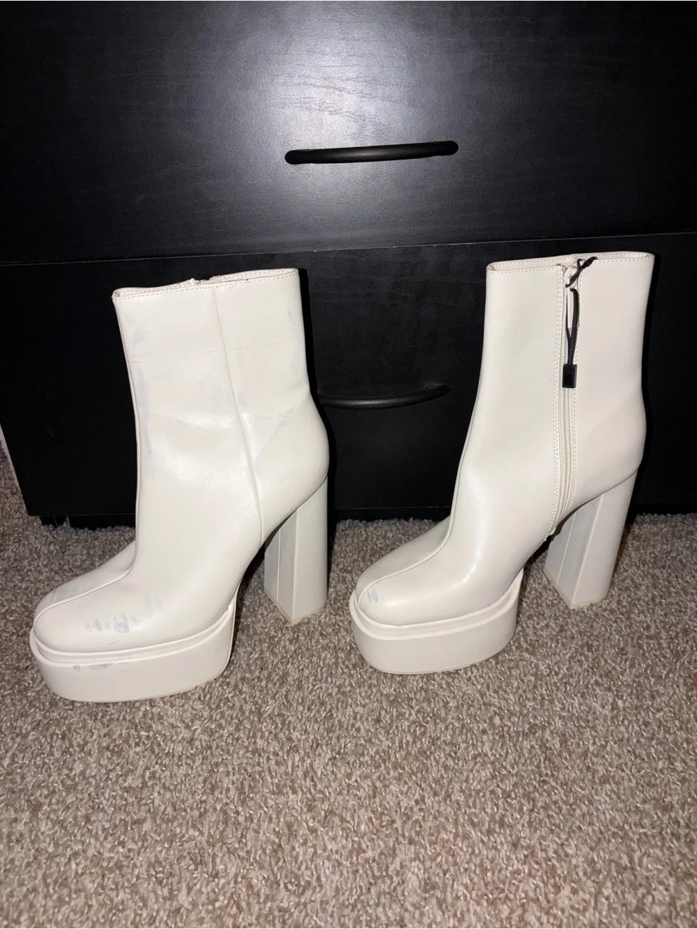 Womens White Platform Block Heel Ankle Boots
